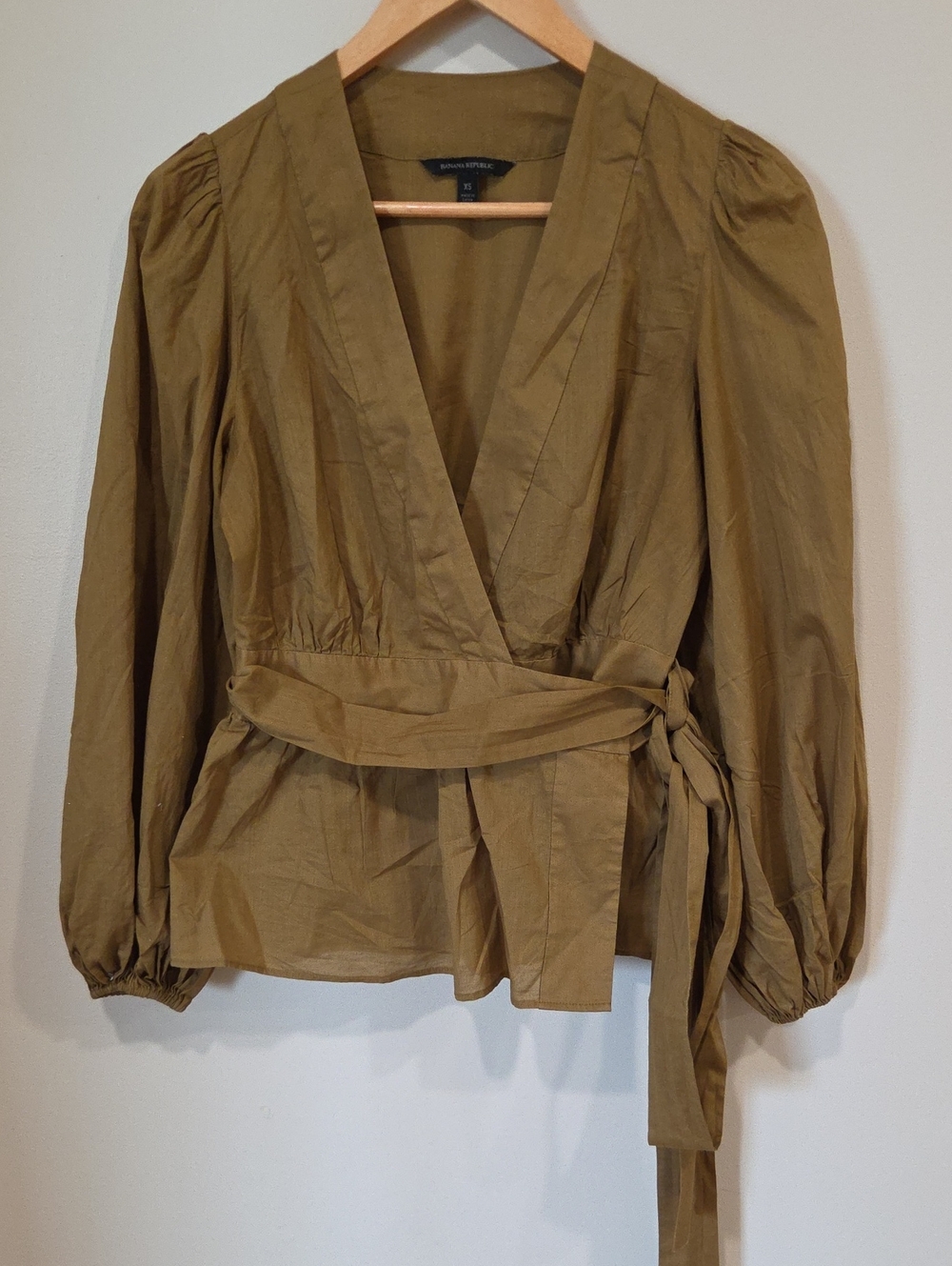 Banana Republic Olive Green Wrap Top with Tie Waist